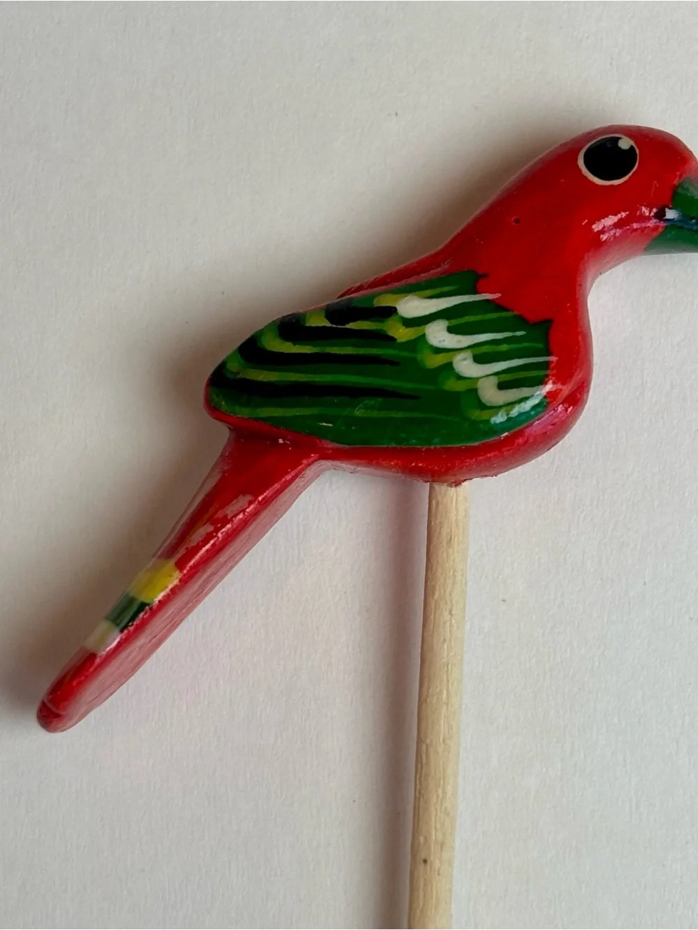 Hand-Painted Wooden Parrot Cocktail Picks with Bamboo Holder Set of 12 Tropical